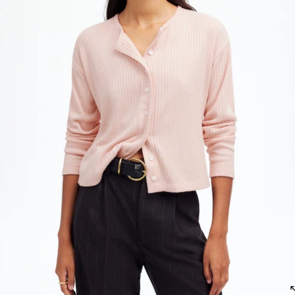 Madewell Pale Blush Relaxed Button Front Ribbed Knit Cardigan Size XS